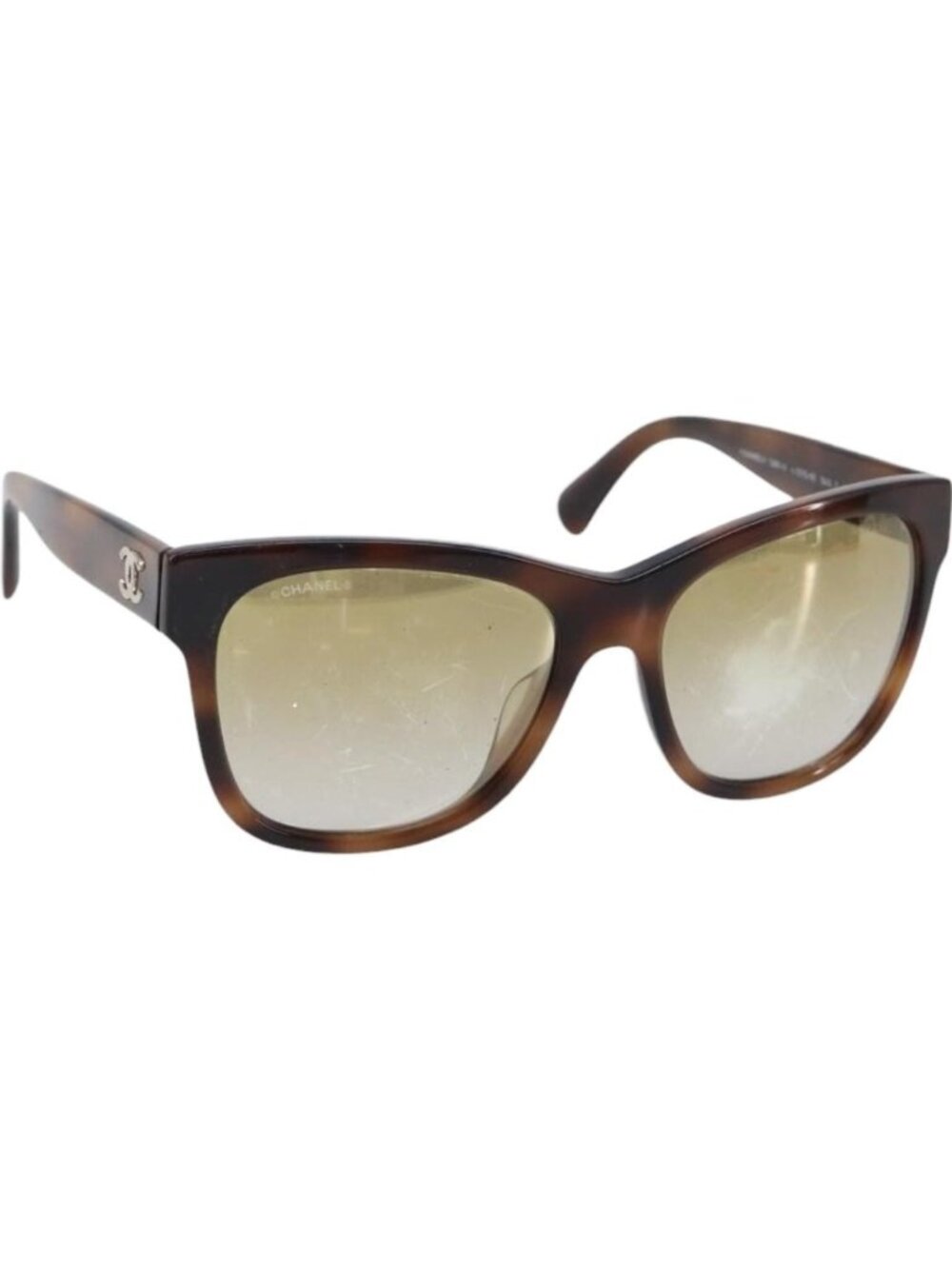 CHANEL Sunglasses Plastic Brown Silver CC